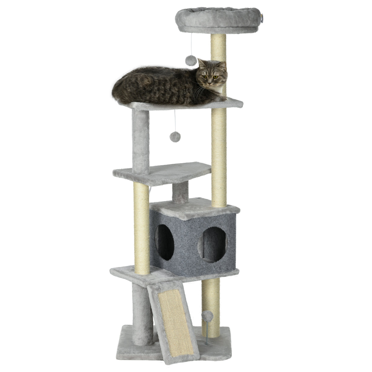 57.5" Multi-Level Cat Tree with Scratching Posts & Bed - Grey-Cats-DECOROLALA