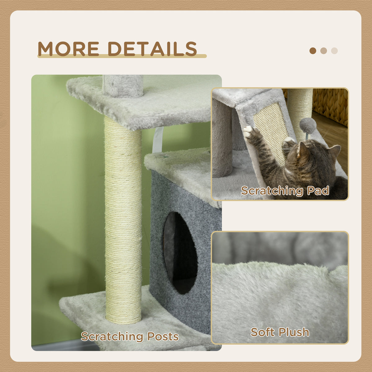 57.5" Multi-Level Cat Tree with Scratching Posts & Bed - Grey-Cats-DECOROLALA