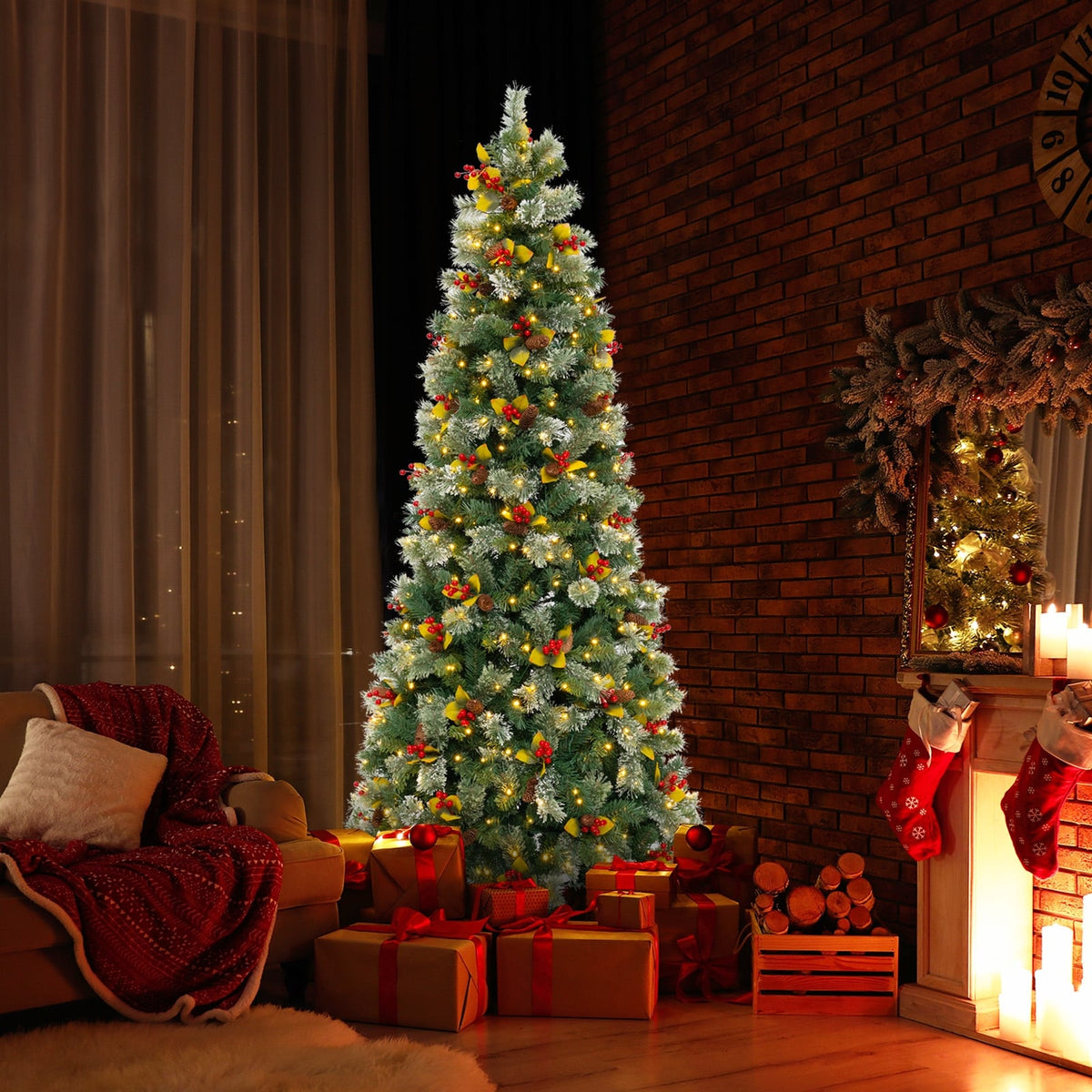 5/7.5/9 FT Pre-Lit Artificial Christmas Tree with 453/1096/1416 PVC and Pine Needles-L-Christmas Trees-DECOROLALA