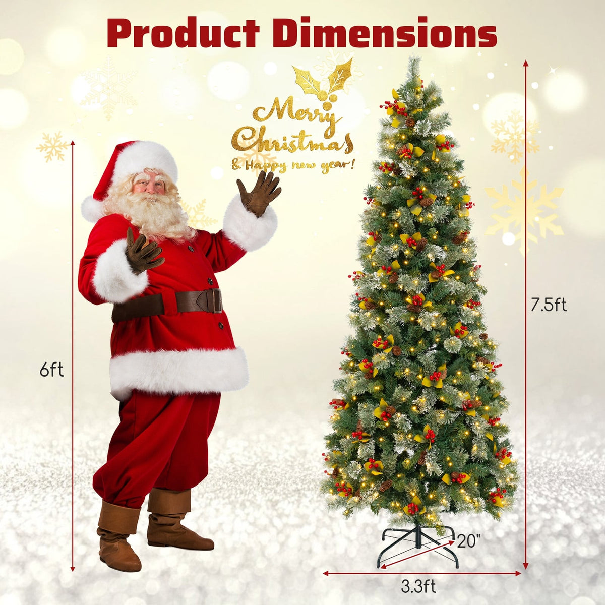 5/7.5/9 FT Pre-Lit Artificial Christmas Tree with 453/1096/1416 PVC and Pine Needles-L-Christmas Trees-DECOROLALA