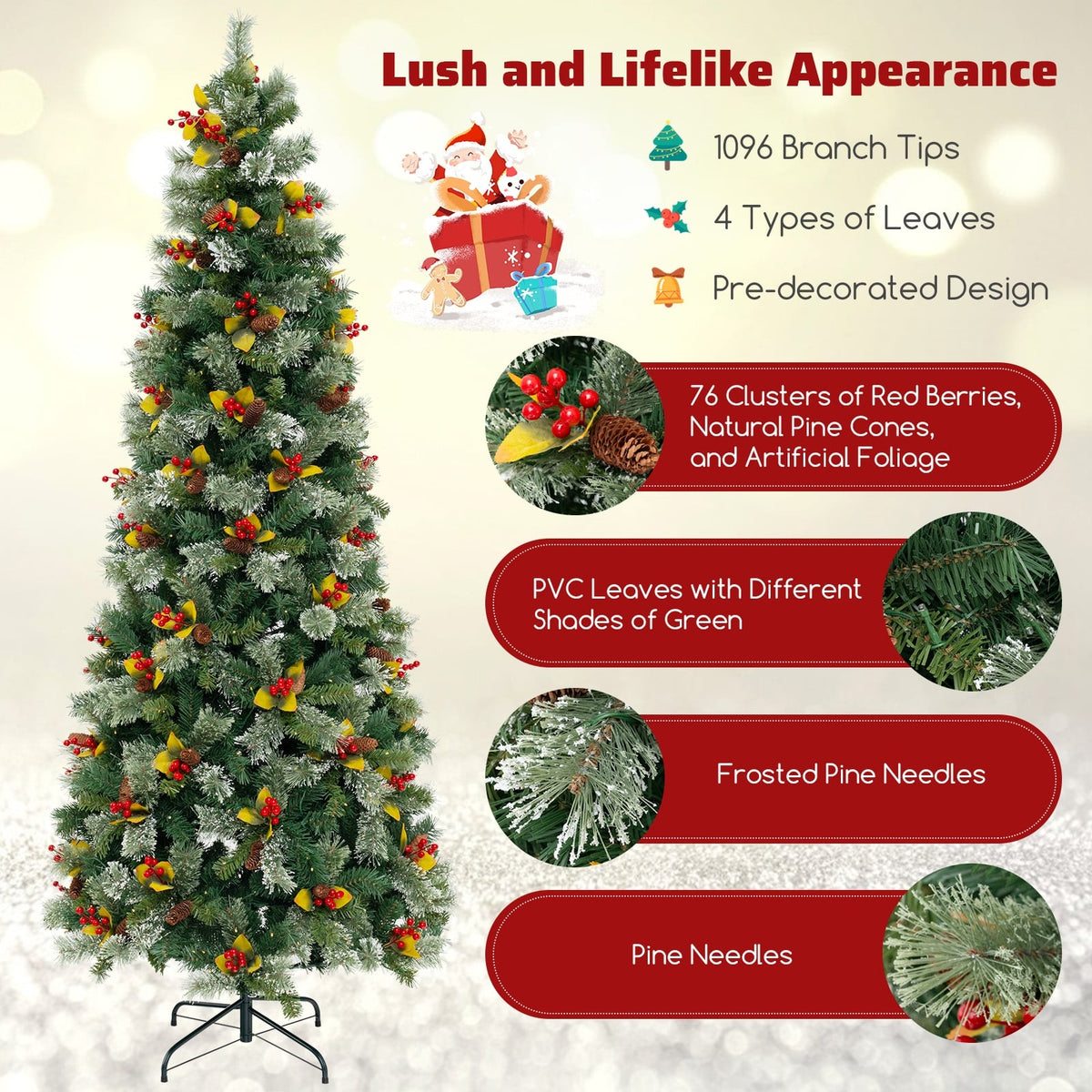 5/7.5/9 FT Pre-Lit Artificial Christmas Tree with 453/1096/1416 PVC and Pine Needles-L-Christmas Trees-DECOROLALA