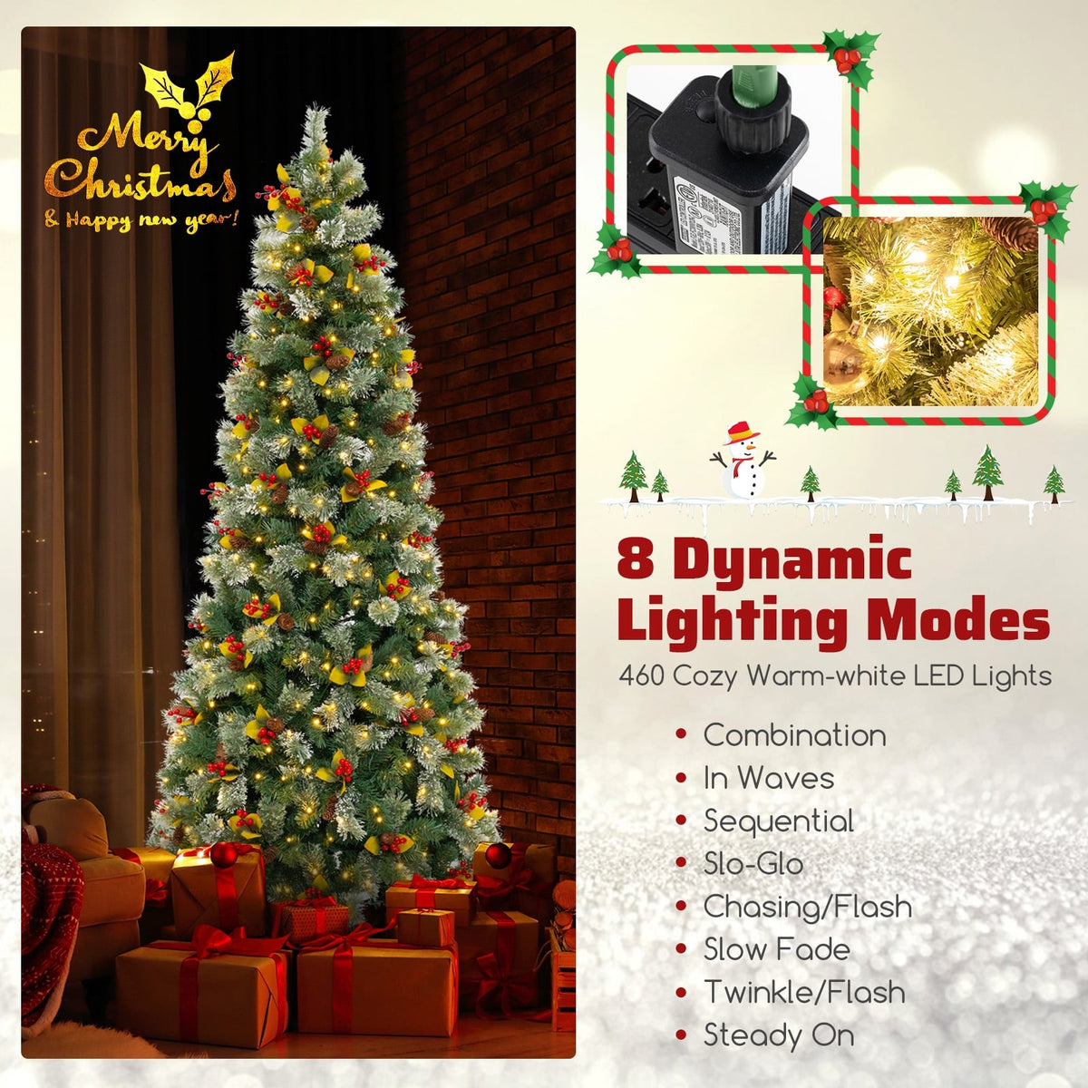 5/7.5/9 FT Pre-Lit Artificial Christmas Tree with 453/1096/1416 PVC and Pine Needles-L-Christmas Trees-DECOROLALA