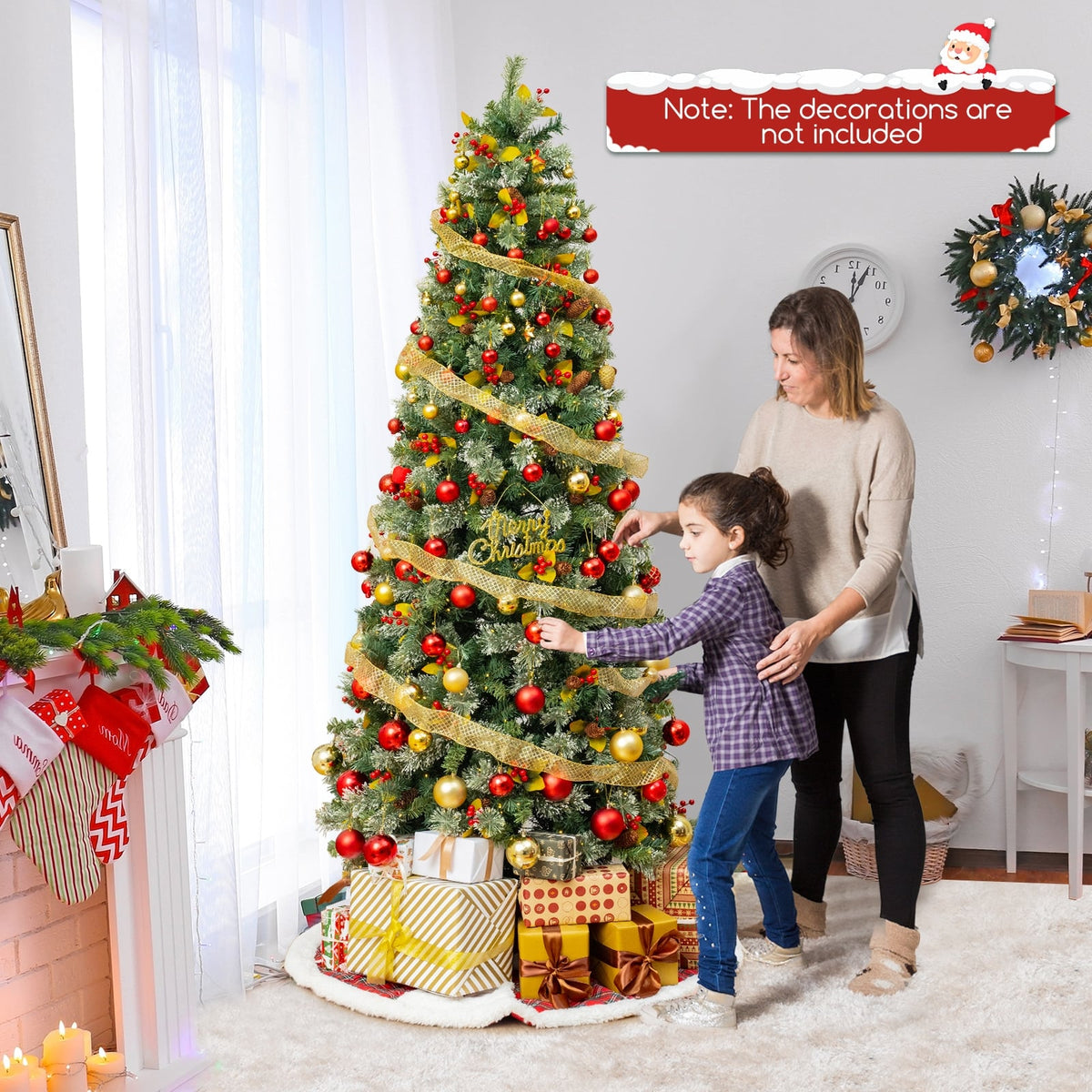 5/7.5/9 FT Pre-Lit Artificial Christmas Tree with 453/1096/1416 PVC and Pine Needles-L-Christmas Trees-DECOROLALA