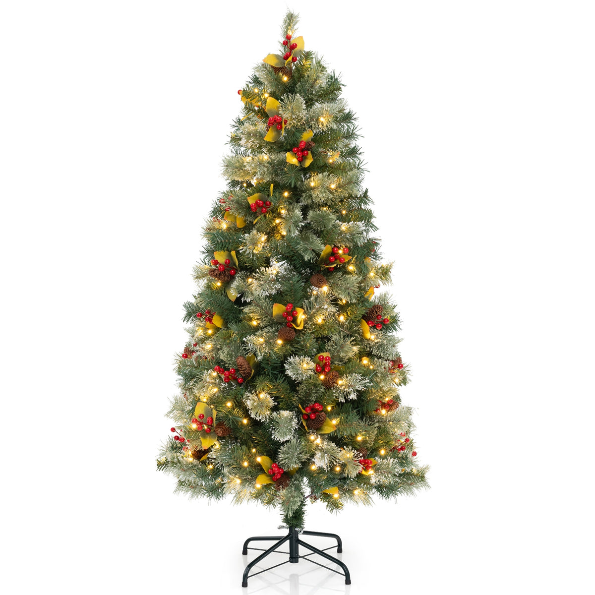 5/7.5/9 FT Pre-Lit Artificial Christmas Tree with 453/1096/1416 PVC and Pine Needles-S-Christmas Trees-DECOROLALA