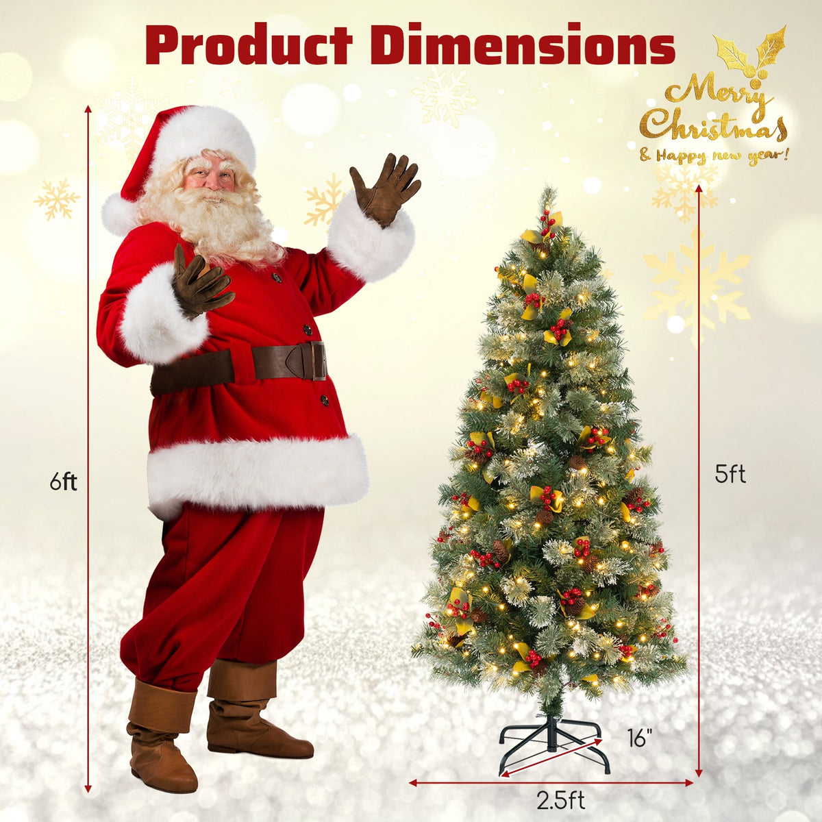 5/7.5/9 FT Pre-Lit Artificial Christmas Tree with 453/1096/1416 PVC and Pine Needles-S-Christmas Trees-DECOROLALA