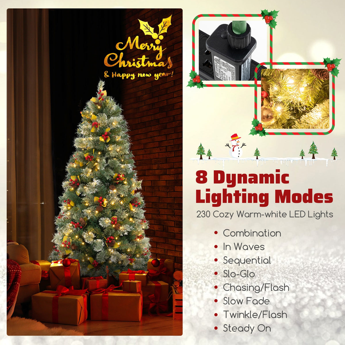 5/7.5/9 FT Pre-Lit Artificial Christmas Tree with 453/1096/1416 PVC and Pine Needles-S-Christmas Trees-DECOROLALA