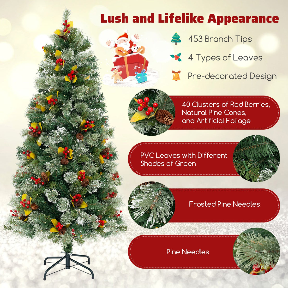 5/7.5/9 FT Pre-Lit Artificial Christmas Tree with 453/1096/1416 PVC and Pine Needles-S-Christmas Trees-DECOROLALA