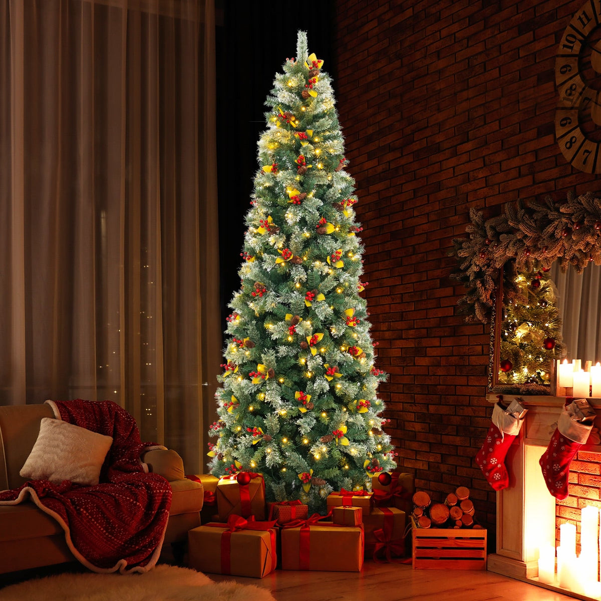 5/7.5/9 FT Pre-Lit Artificial Christmas Tree with 453/1096/1416 PVC and Pine Needles-XL-Christmas Trees-DECOROLALA
