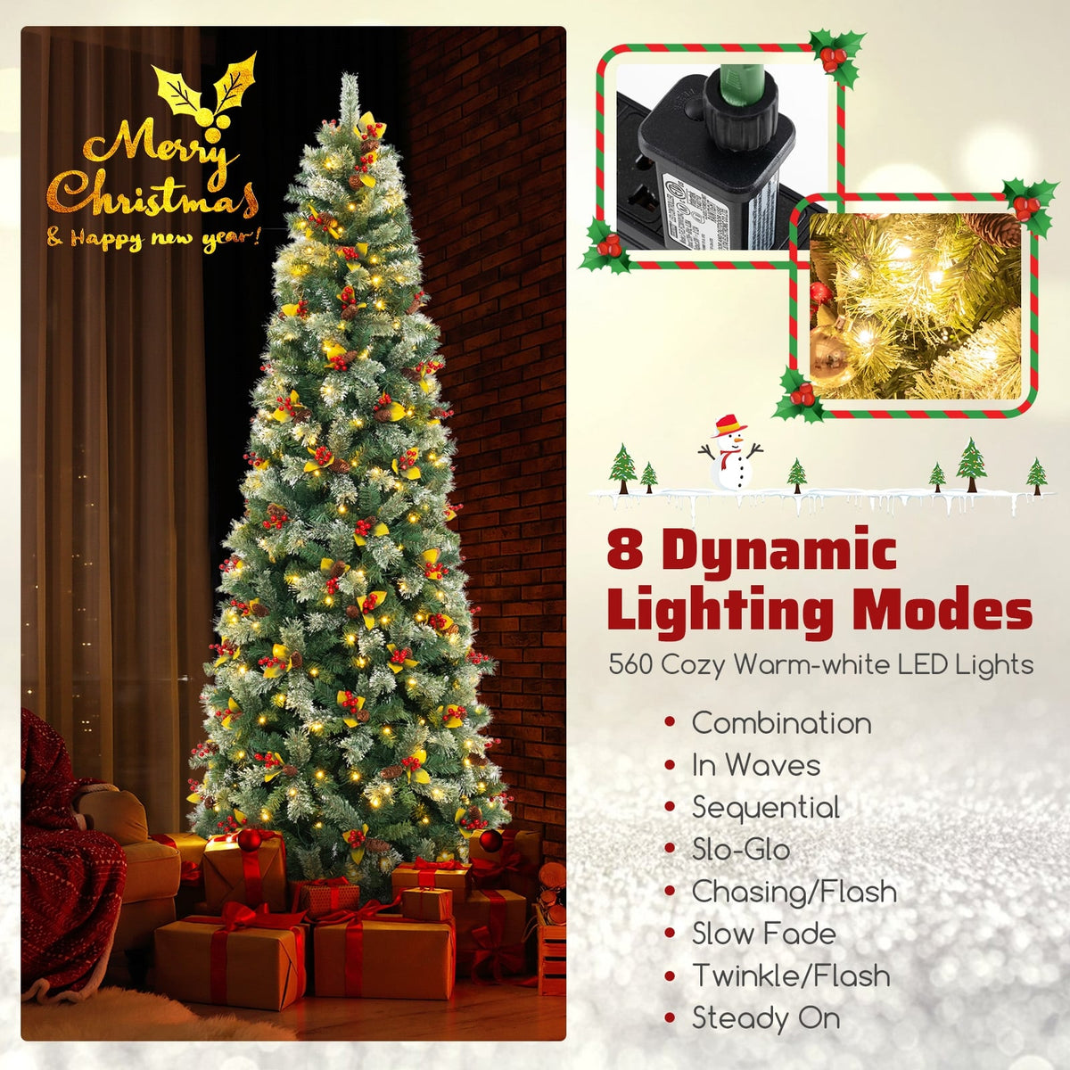 5/7.5/9 FT Pre-Lit Artificial Christmas Tree with 453/1096/1416 PVC and Pine Needles-XL-Christmas Trees-DECOROLALA