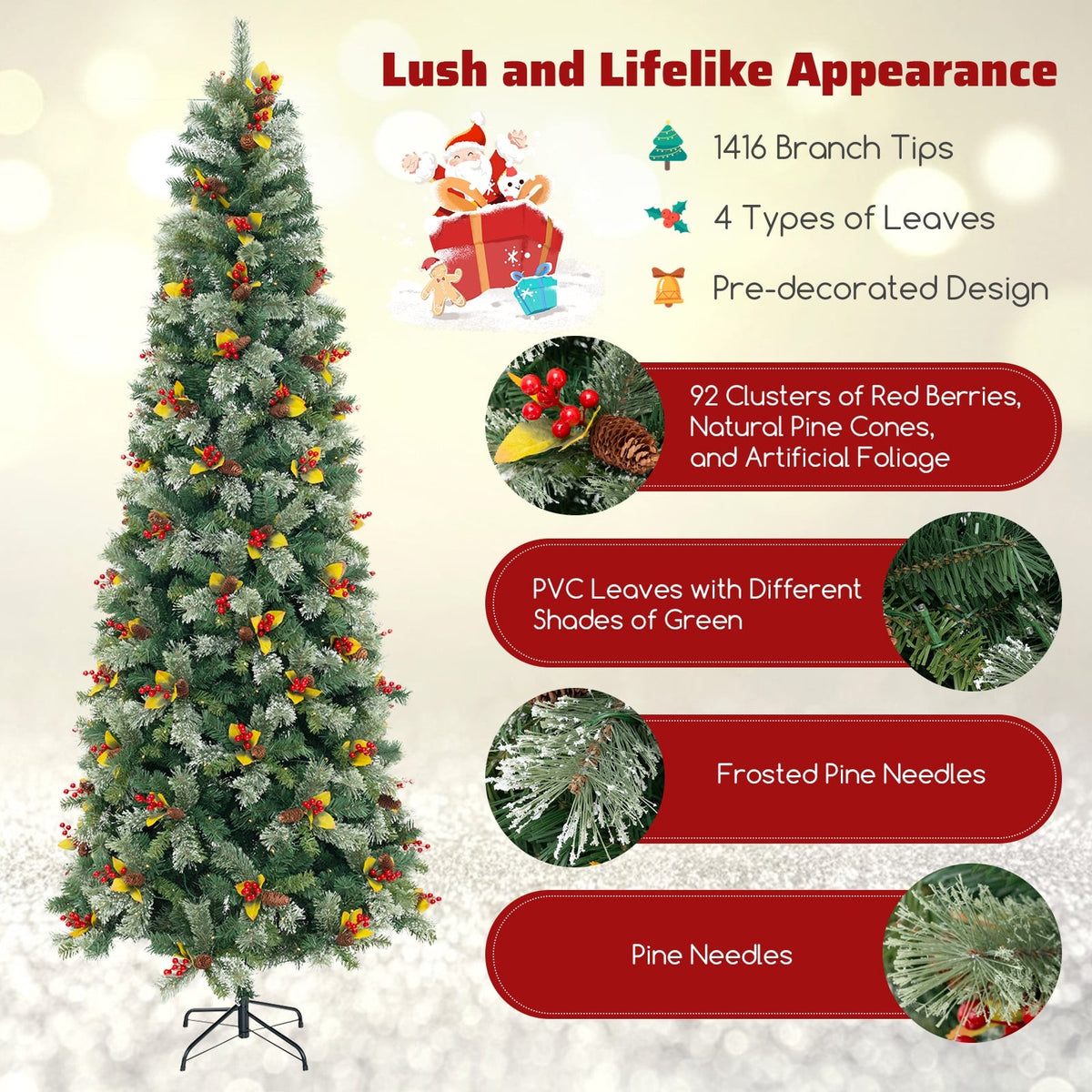 5/7.5/9 FT Pre-Lit Artificial Christmas Tree with 453/1096/1416 PVC and Pine Needles-XL-Christmas Trees-DECOROLALA