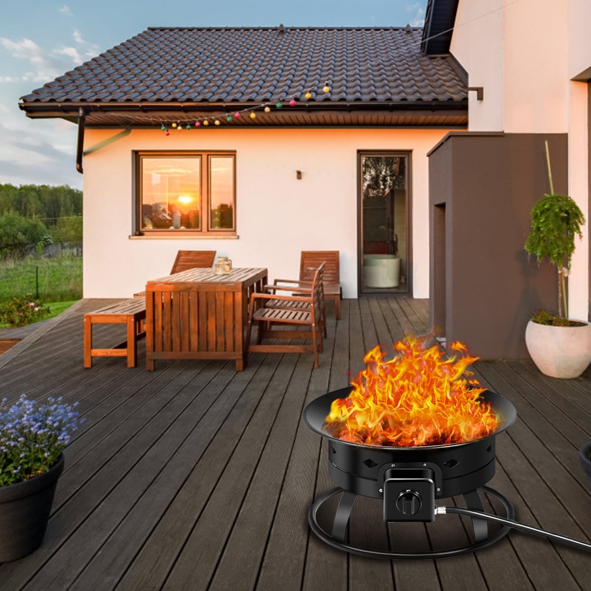 58 000BTU Firebowl Outdoor Portable Propane Gas Fire Pit with Cover and Carry Kit-Fire Pits-DECOROLALA