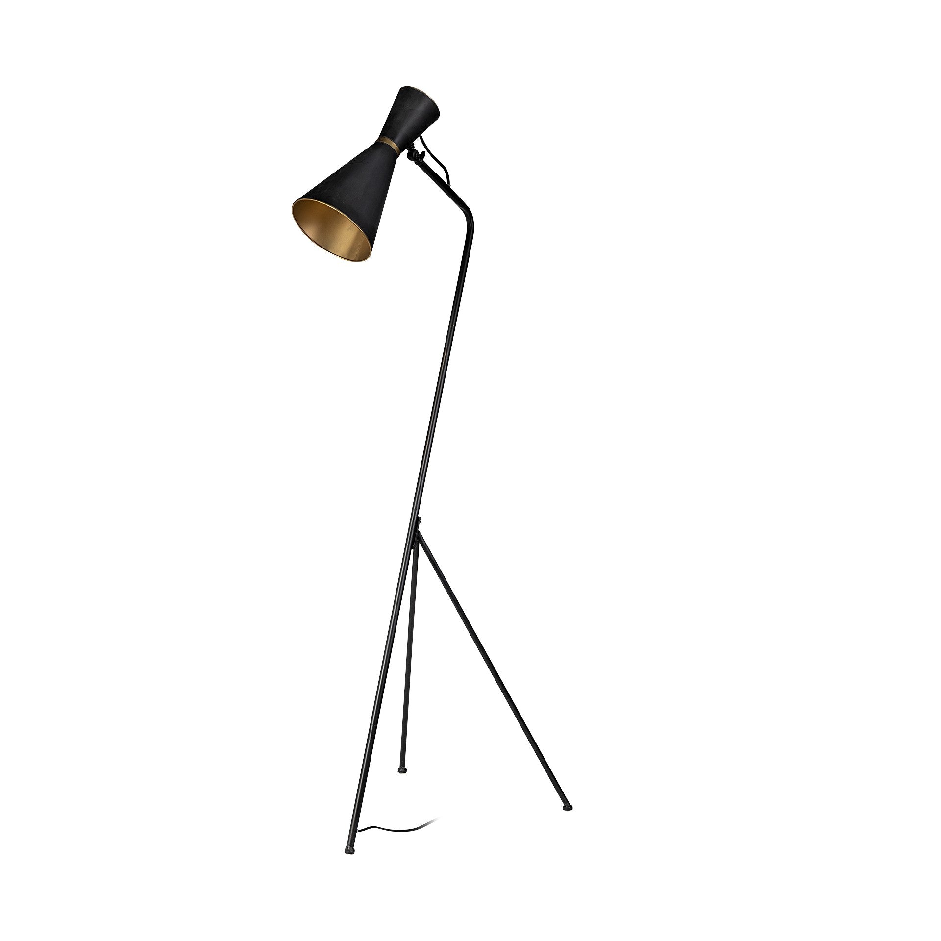 58" Black Metal Tripod Floor Lamp With Black And Gold Metal Cone Shade-Floor Lamps-DECOROLALA
