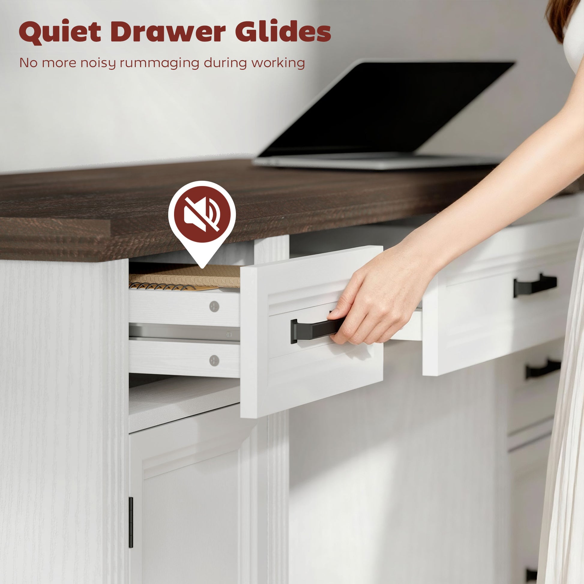 58" Farmhouse Executive Desk with File Drawer - White-DECOROLALA