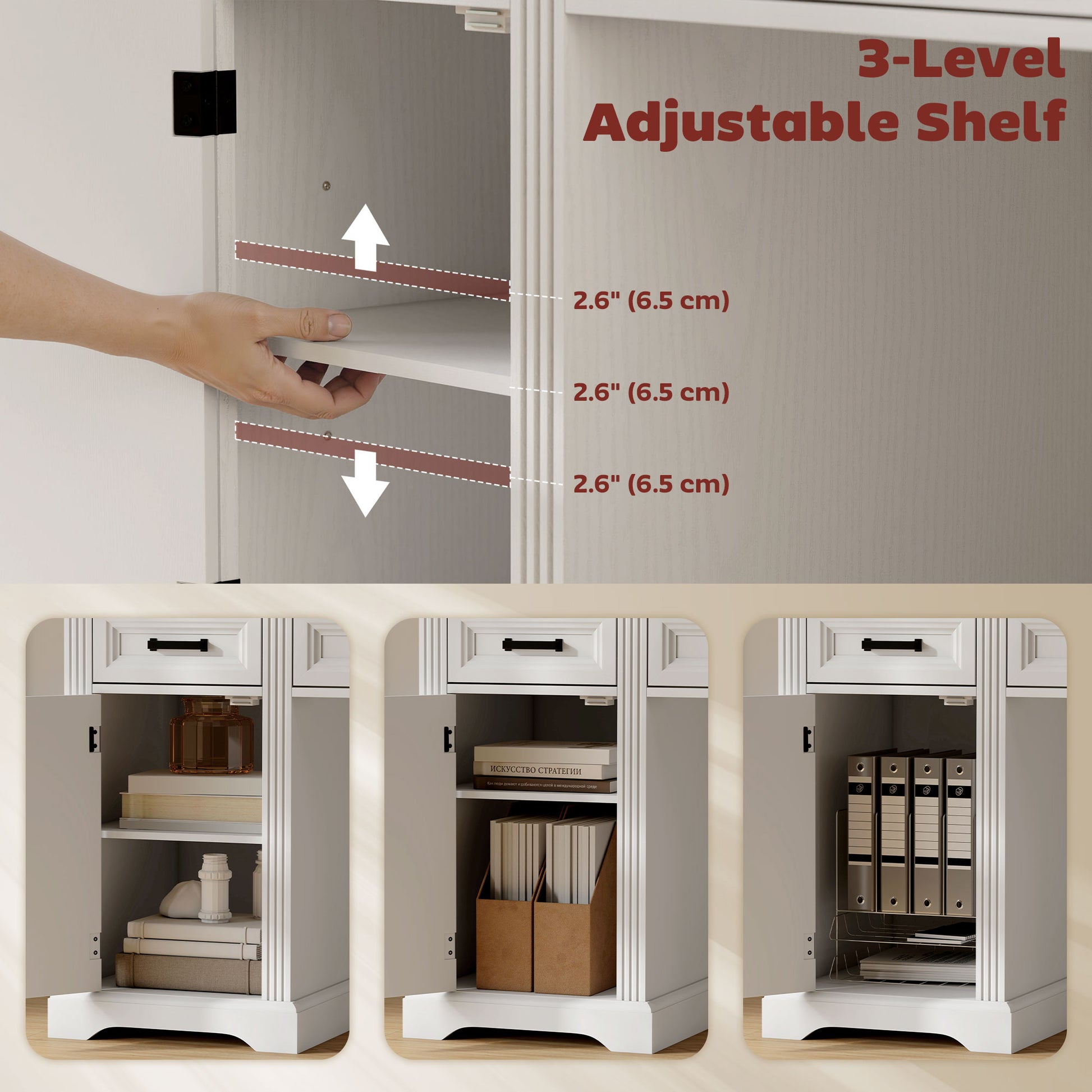 58" Farmhouse Executive Desk with File Drawer - White-DECOROLALA