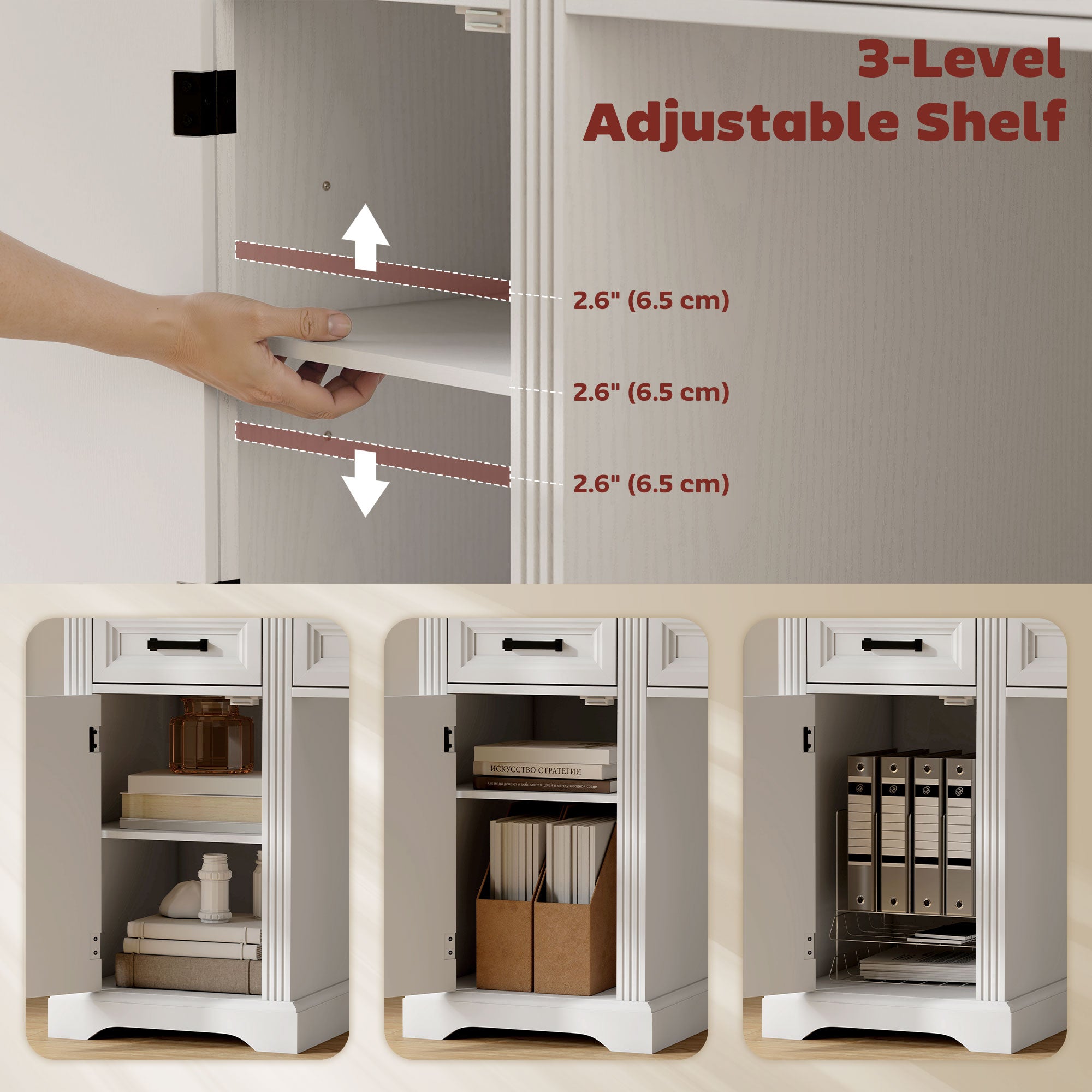 58" Farmhouse Executive Desk with File Drawer - White-DECOROLALA
