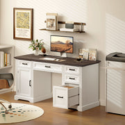 58" Farmhouse Executive Desk with File Drawer - White-DECOROLALA