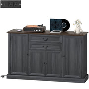 58" Farmhouse Sideboard Buffet Cabinet with Charging Station - Black-DECOROLALA