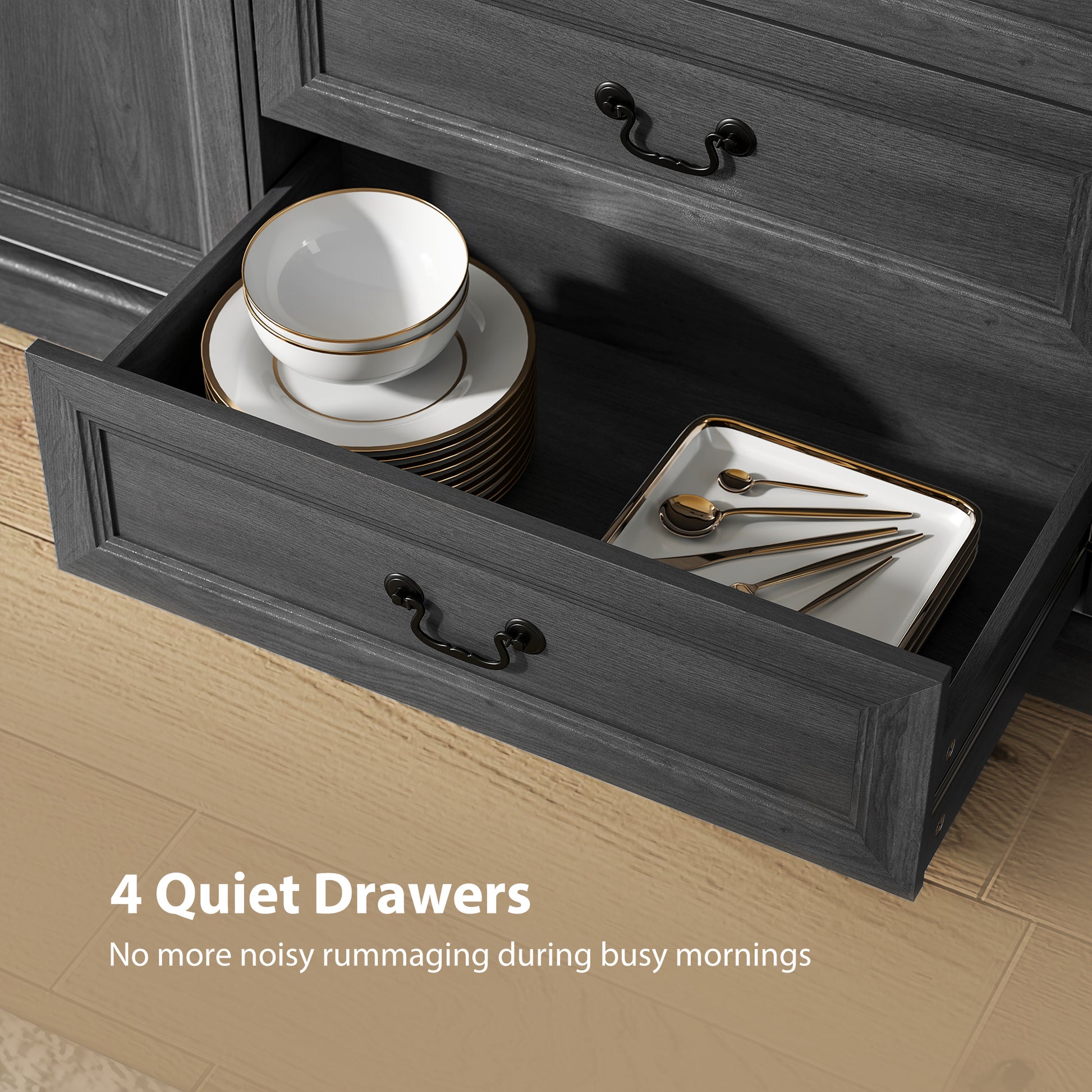 58" Farmhouse Sideboard with Charging Station - Black-DECOROLALA