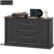 58" Farmhouse Sideboard with Charging Station - Black-DECOROLALA