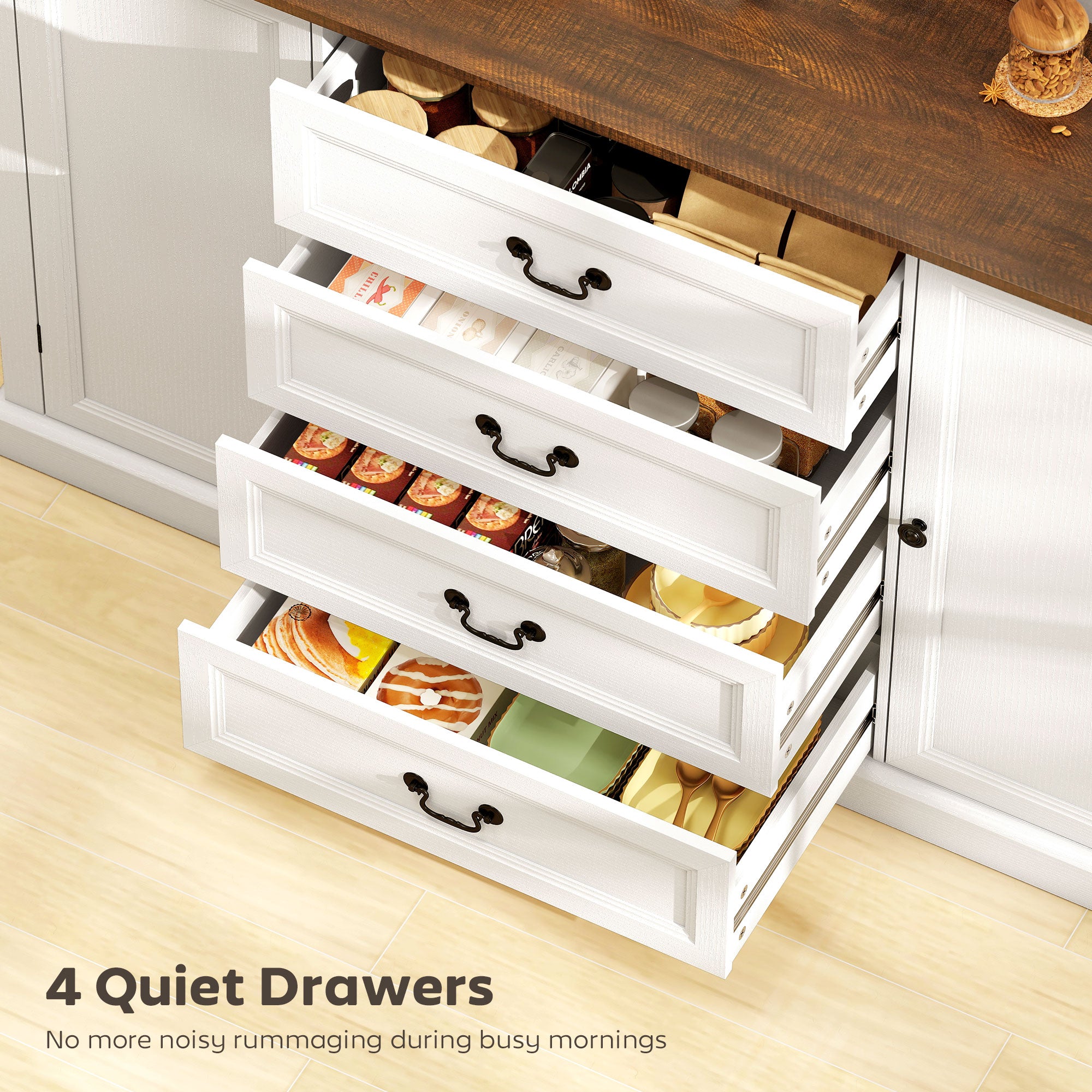 58" Farmhouse Sideboard with Charging Station - White-DECOROLALA