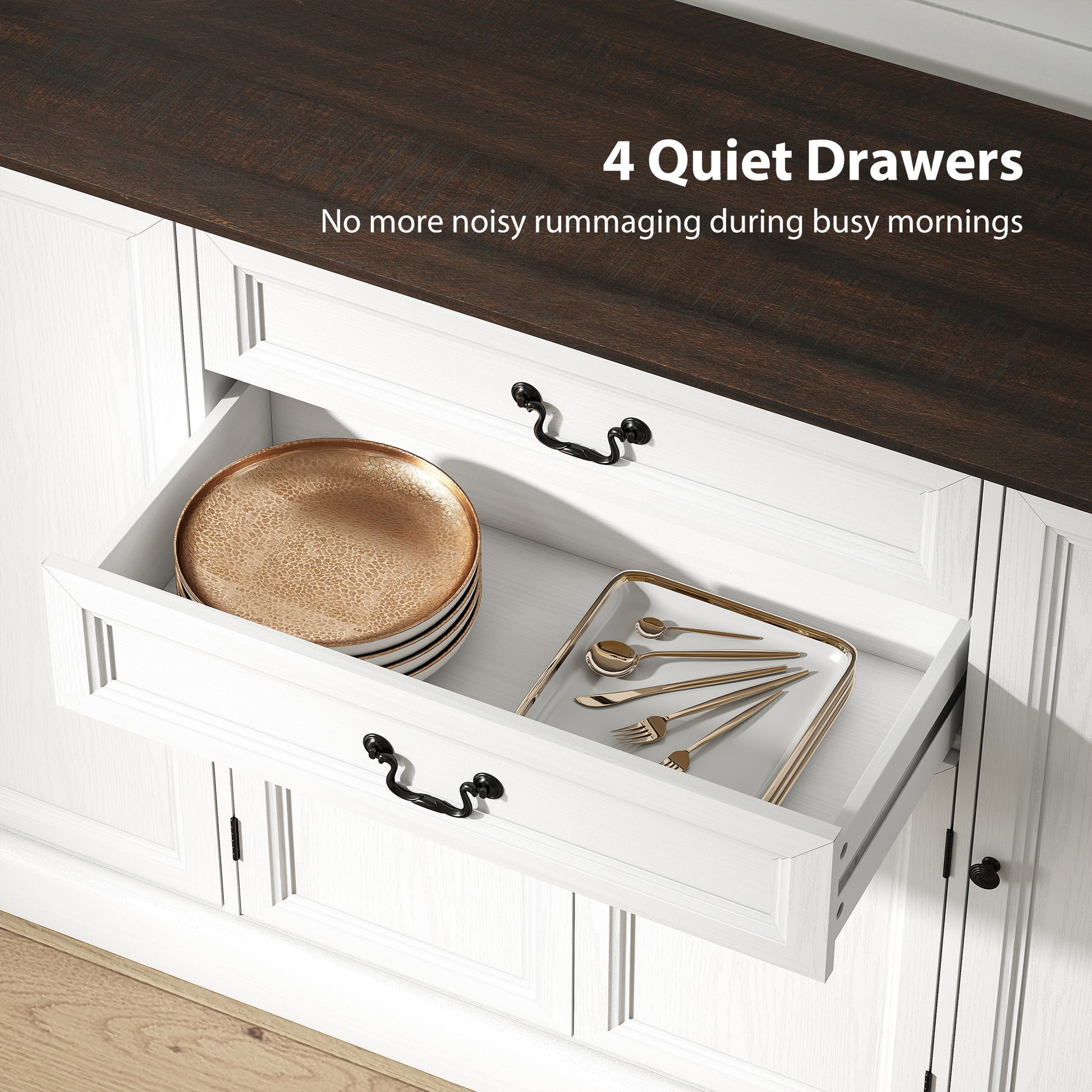 58" Farmhouse Sideboard with Charging Station - White-DECOROLALA