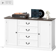 58" Farmhouse Sideboard with Charging Station - White-DECOROLALA