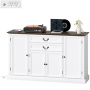 58" Farmhouse Sideboard with Charging Station - White-DECOROLALA