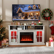 58" Fireplace TV Stand with LED Lights, Storage Cabinets - Gray-Entertainment Centers & TV Stands-DECOROLALA