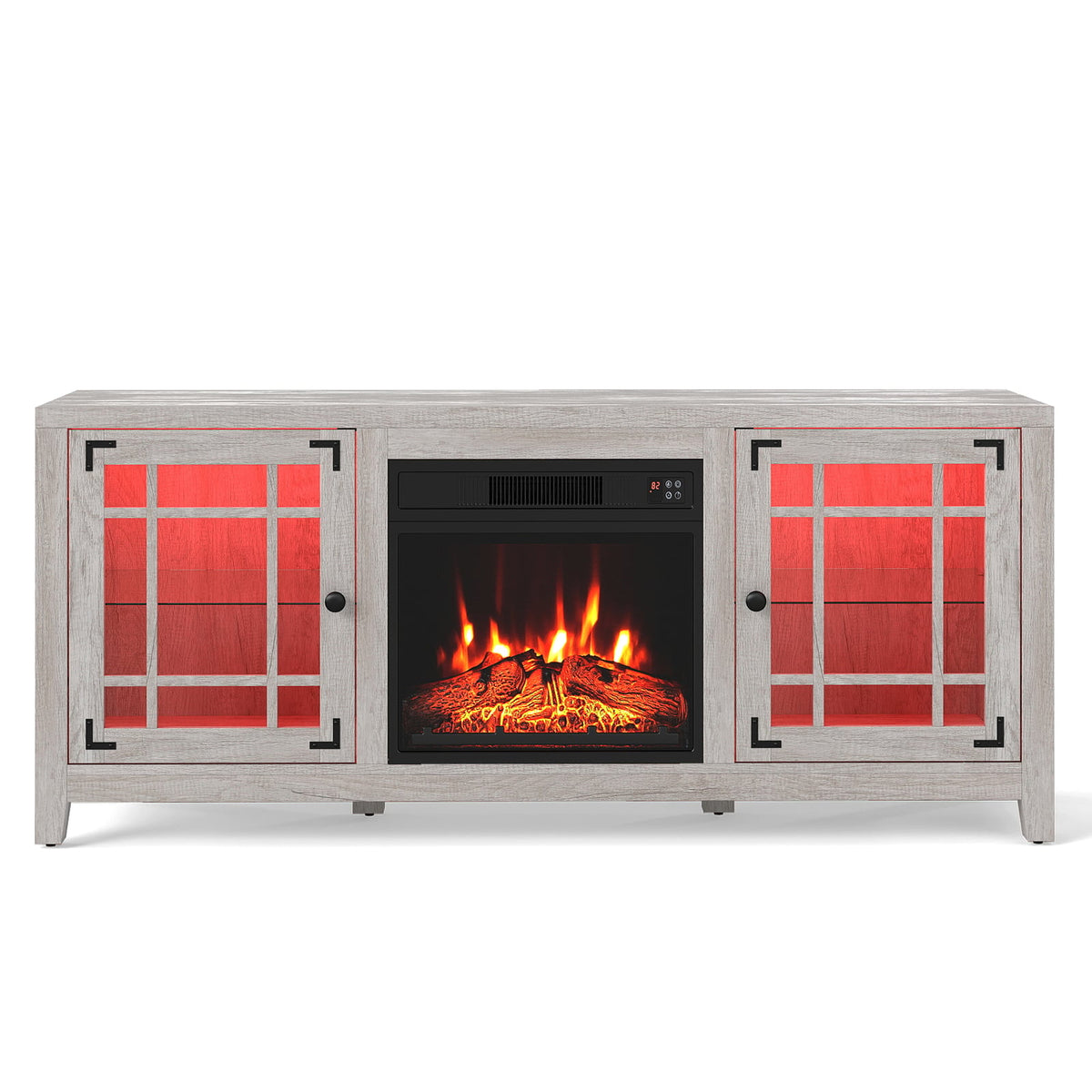 58" Fireplace TV Stand with LED Lights and 18" Electric Fireplace-Natural-Fireplaces-DECOROLALA