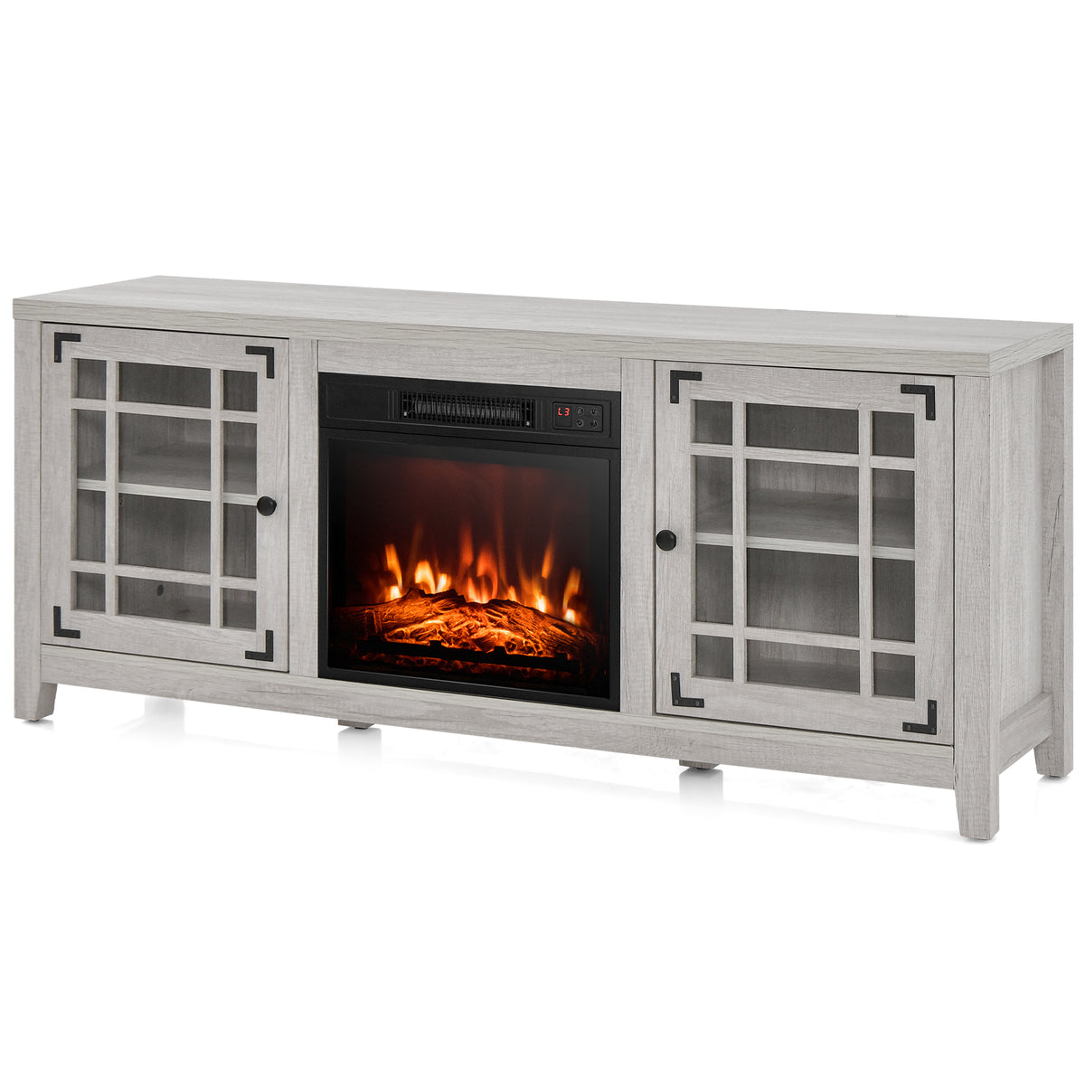 58 Inch Fireplace TV Stand with Adjustable Shelves for TVs up to 65 Inch-Natural-Entertainment Centers & TV Stands-DECOROLALA