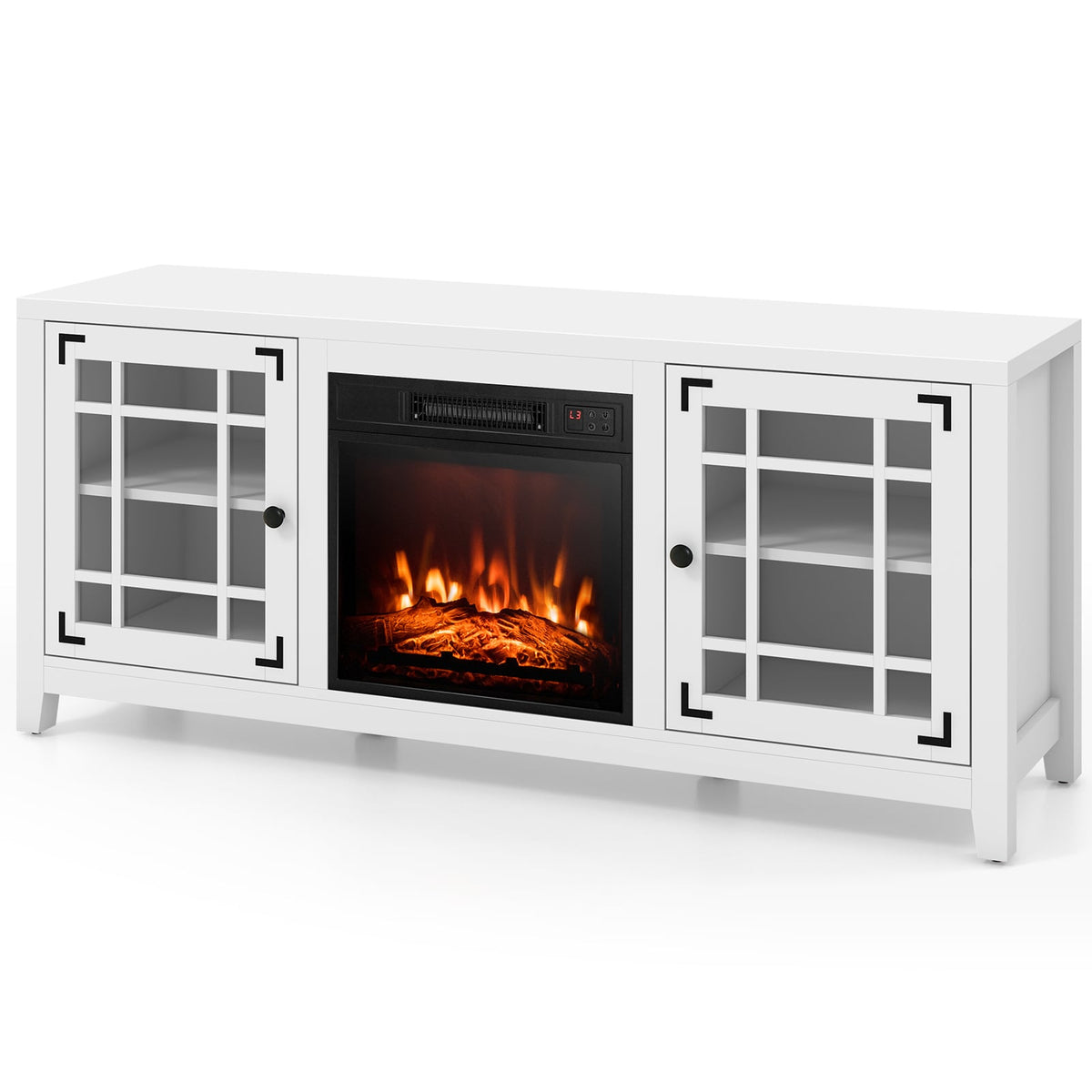 58 Inch Fireplace TV Stand with Adjustable Shelves for TVs up to 65 Inch-White-Entertainment Centers & TV Stands-DECOROLALA