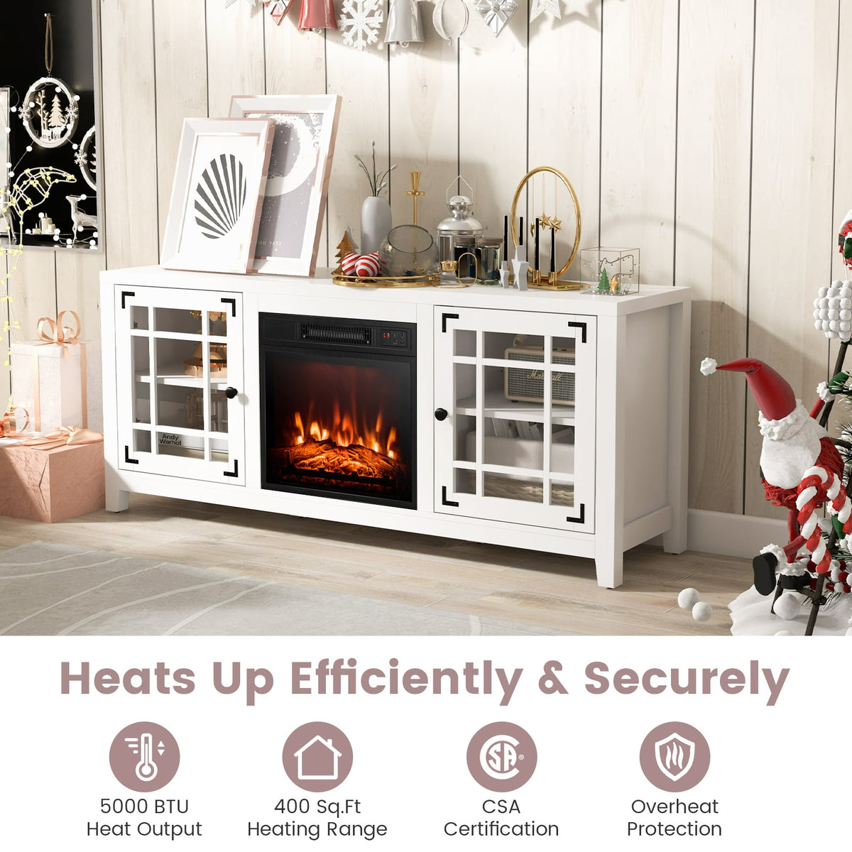 58 Inch Fireplace TV Stand with Adjustable Shelves for TVs up to 65 Inch-White-Entertainment Centers & TV Stands-DECOROLALA