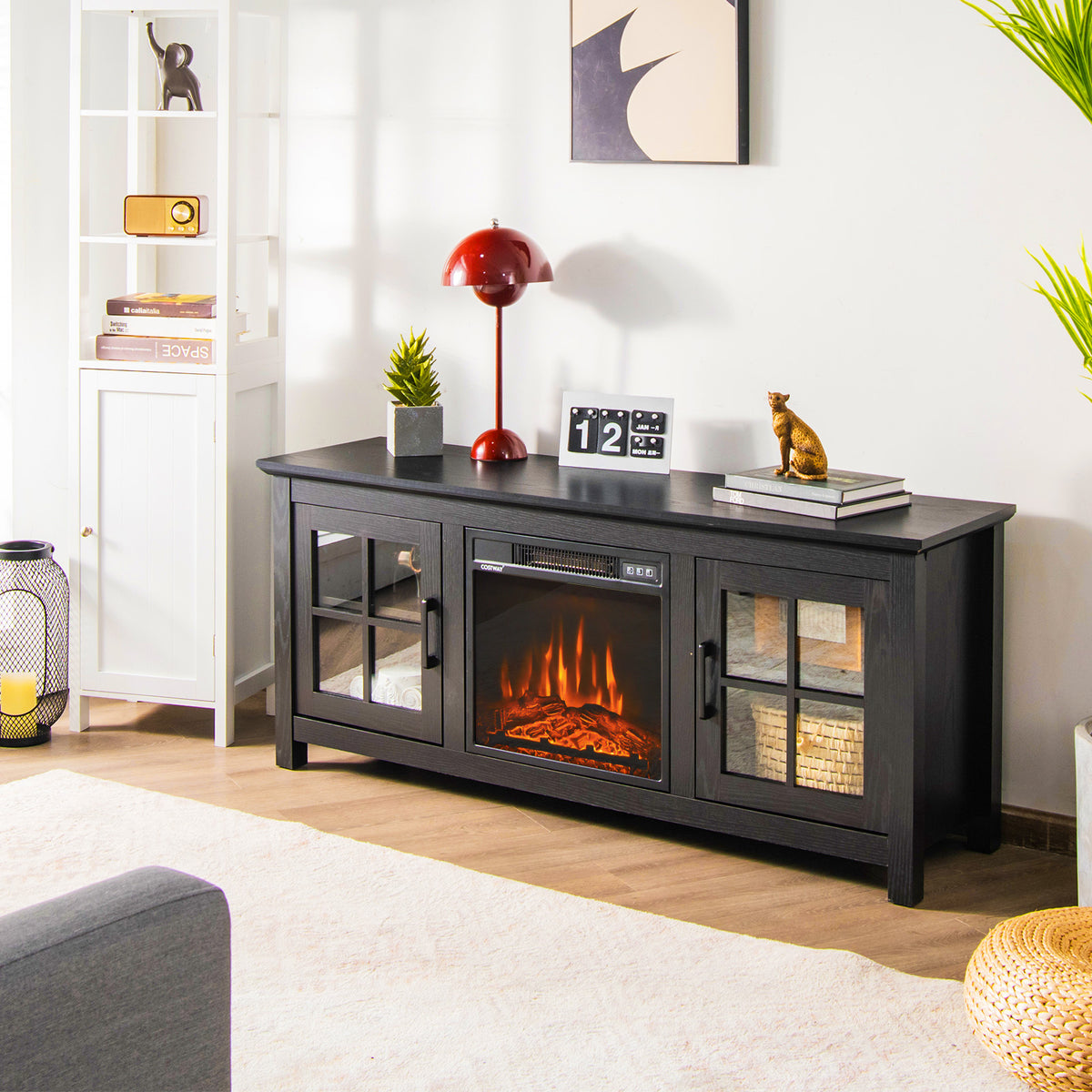 58 Inch Fireplace TV Stand with Remote Control for TVs up to 65 Inch-Black-Entertainment Centers & TV Stands-DECOROLALA