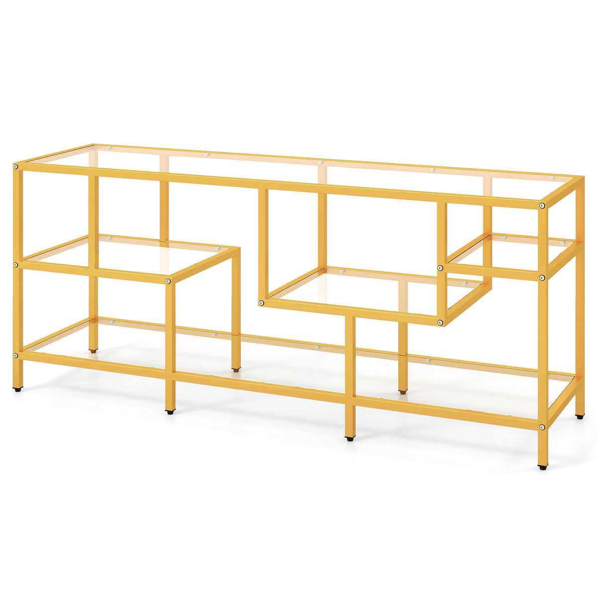 58 Inch TV Console Table with Tempered Glass Shelves for Living Room-Gold-Entertainment Centers & TV Stands-DECOROLALA