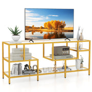 58 Inch TV Console Table with Tempered Glass Shelves for Living Room-Gold-Entertainment Centers & TV Stands-DECOROLALA