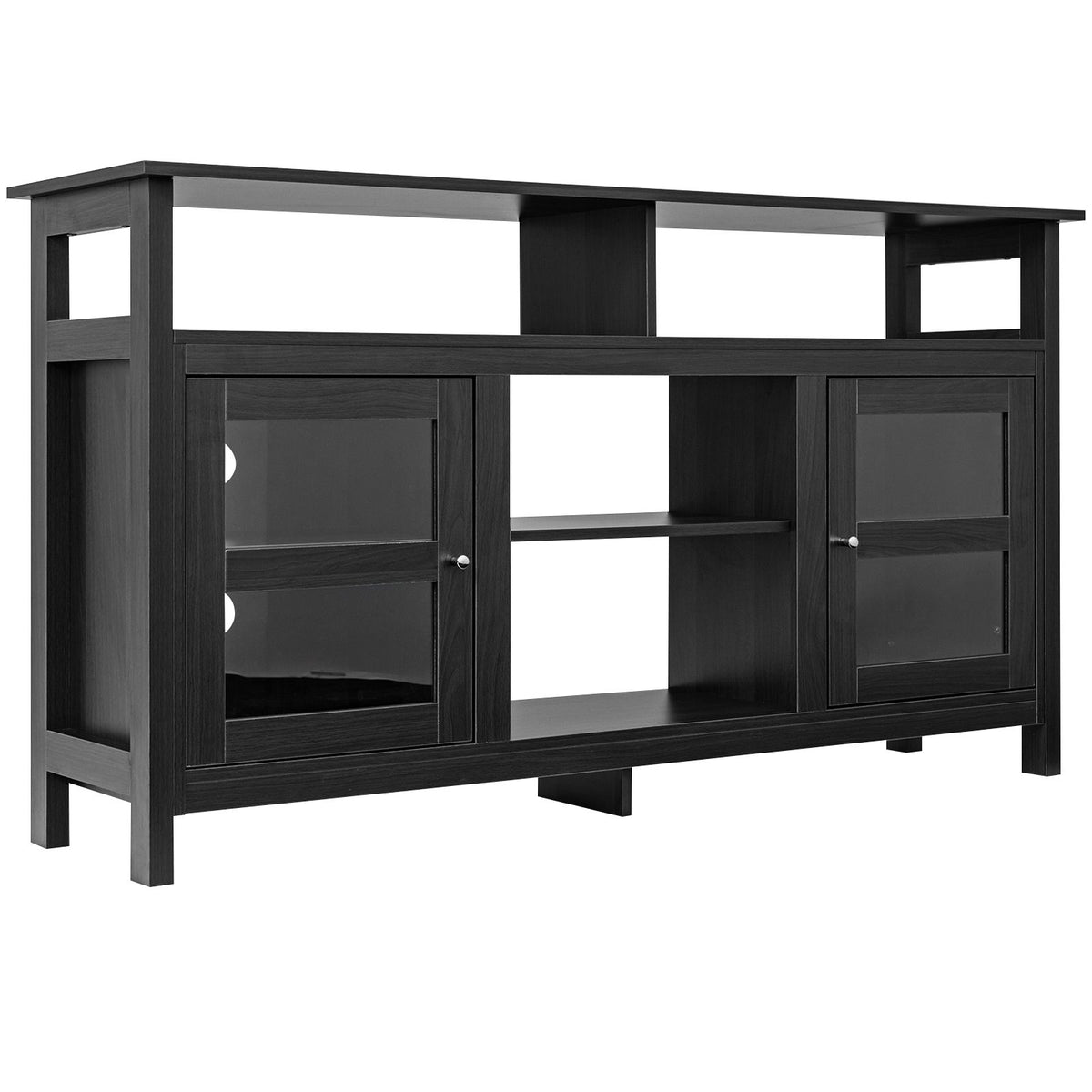 58 Inch TV Stand Entertainment Console Center with 2 Cabinets-Black-Entertainment Centers & TV Stands-DECOROLALA