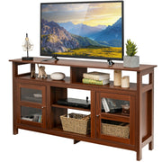58 Inch TV Stand Entertainment Console Center with 2 Cabinets-Brown-Entertainment Centers & TV Stands-DECOROLALA