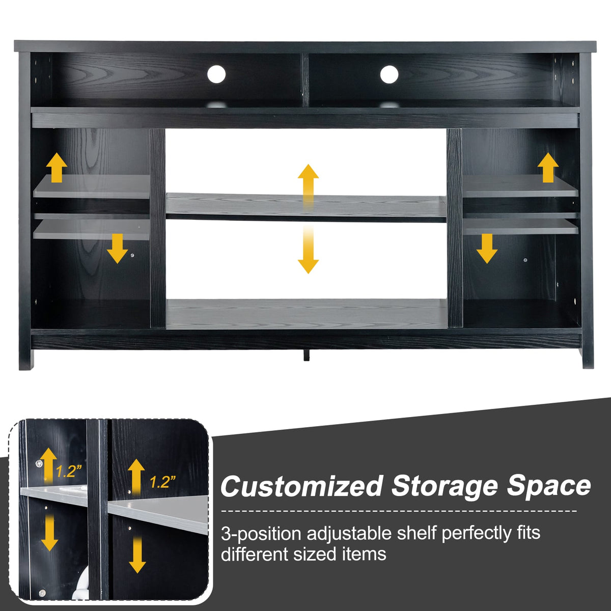 58 Inch TV Stand Entertainment Console Center with Adjustable Open Shelves-Black-Entertainment Centers & TV Stands-DECOROLALA