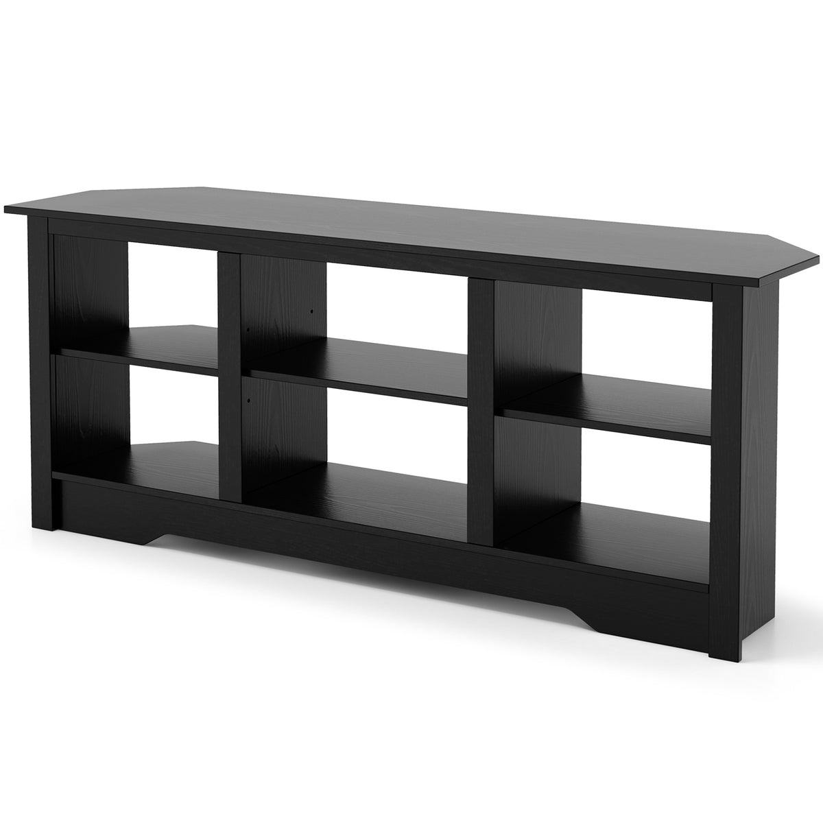 58 Inch TV Stand with 6 Open Storage Shelves for TVs up to 65 Inches-Black-Entertainment Centers & TV Stands-DECOROLALA
