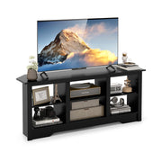58 Inch TV Stand with 6 Open Storage Shelves for TVs up to 65 Inches-Black-Entertainment Centers & TV Stands-DECOROLALA