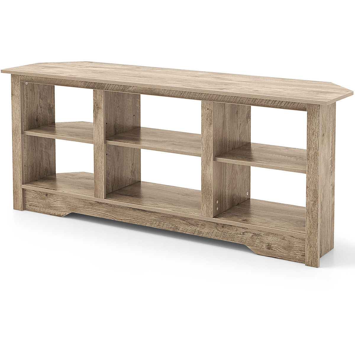 58 Inch TV Stand with 6 Open Storage Shelves for TVs up to 65 Inches-Gray-Entertainment Centers & TV Stands-DECOROLALA
