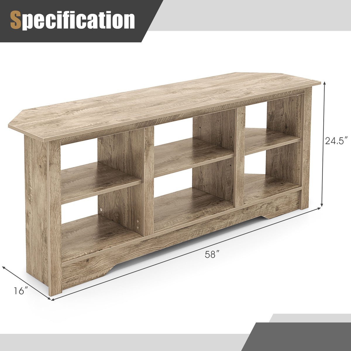 58 Inch TV Stand with 6 Open Storage Shelves for TVs up to 65 Inches-Gray-Entertainment Centers & TV Stands-DECOROLALA