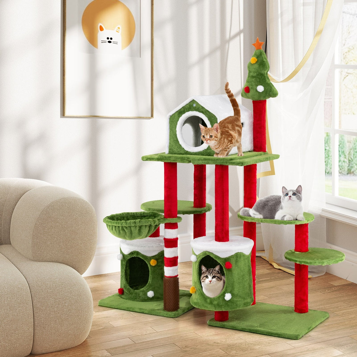 58 Inch Tall Cat Tree Tower Multi-level Pet Climbing and Jumping Tower Furniture with Condos-Cat Trees & Scratchers-DECOROLALA