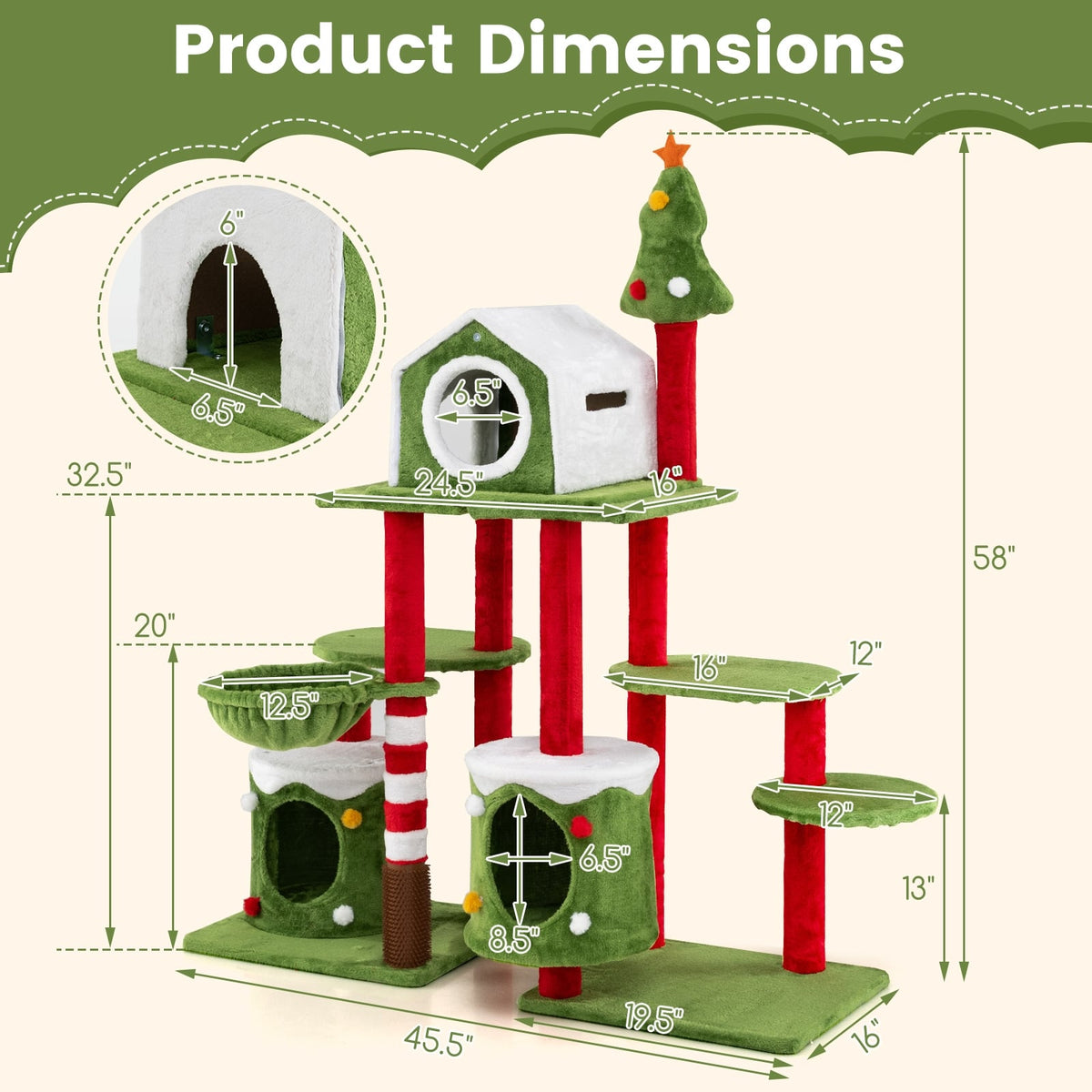 58 Inch Tall Cat Tree Tower Multi-level Pet Climbing and Jumping Tower Furniture with Condos-Cat Trees & Scratchers-DECOROLALA
