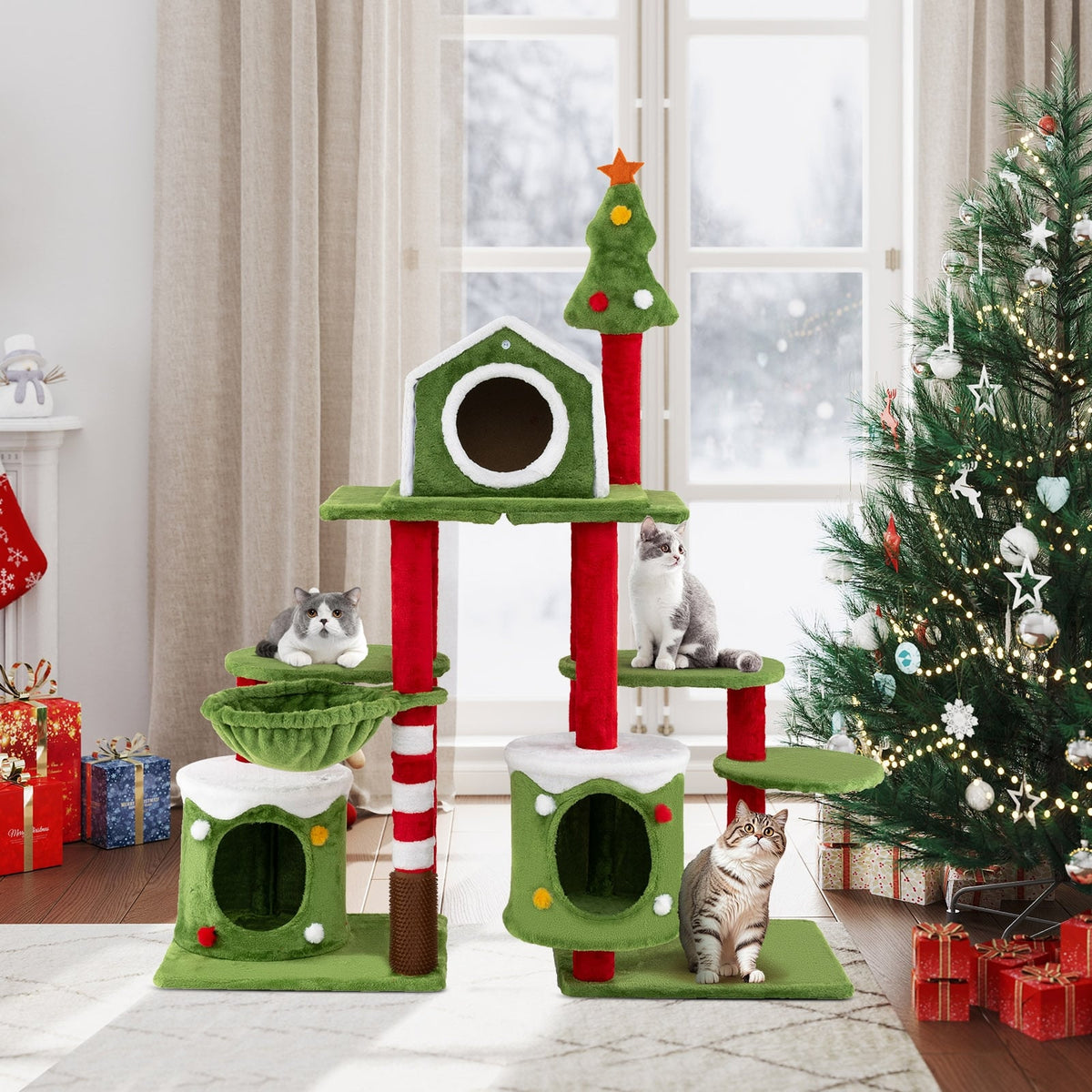 58 Inch Tall Cat Tree Tower Multi-level Pet Climbing and Jumping Tower Furniture with Condos-Cat Trees & Scratchers-DECOROLALA