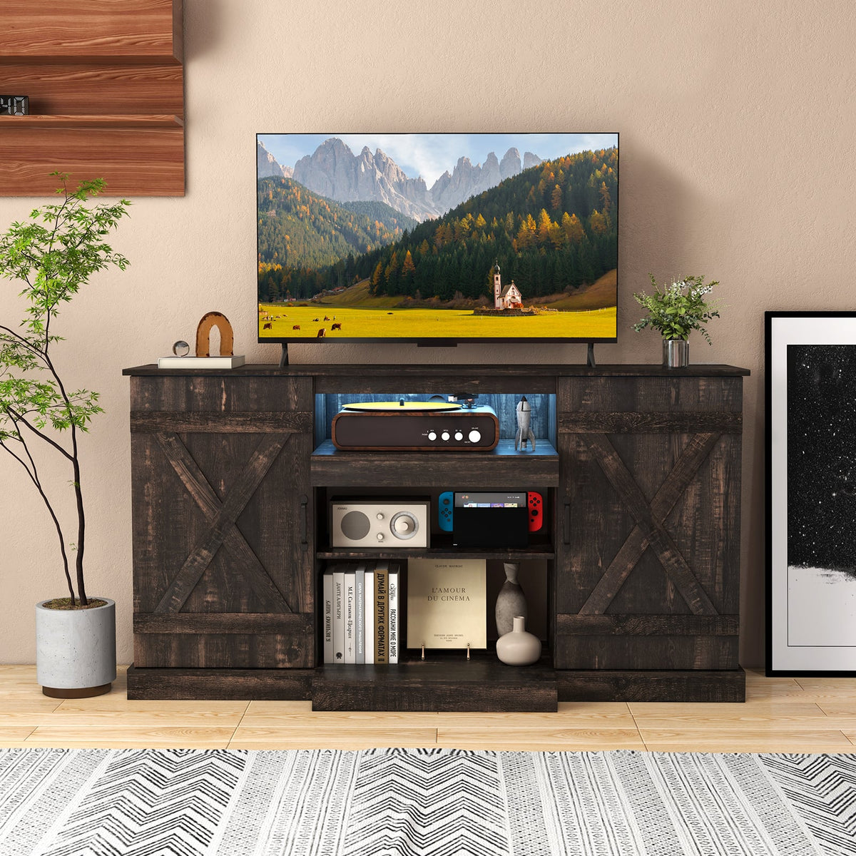 58 Inches TV stand for TVs up to 65 Inches with 20 Color Led Lights-Coffee-Entertainment Centers & TV Stands-DECOROLALA
