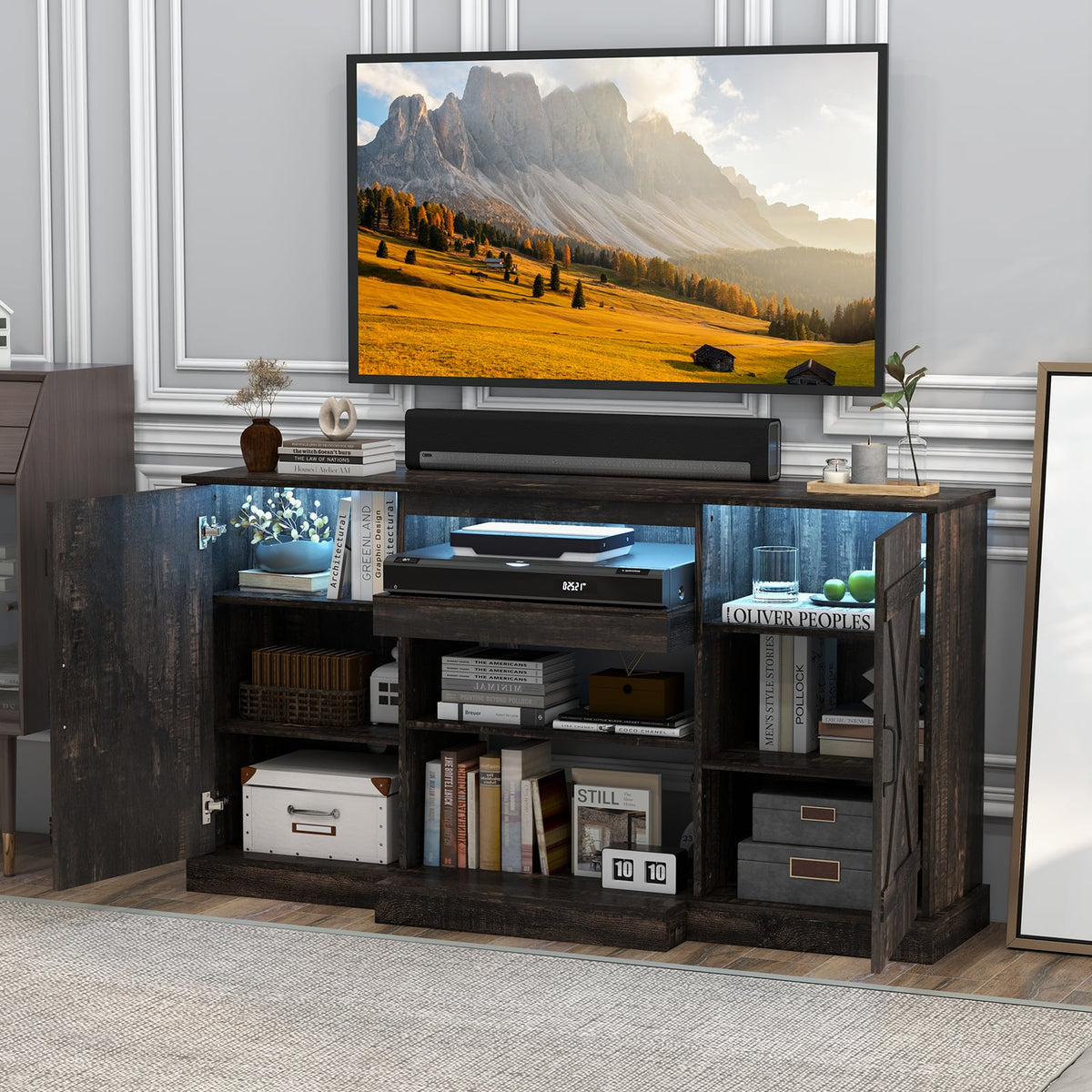 58 Inches TV stand for TVs up to 65 Inches with 20 Color Led Lights-Coffee-Entertainment Centers & TV Stands-DECOROLALA