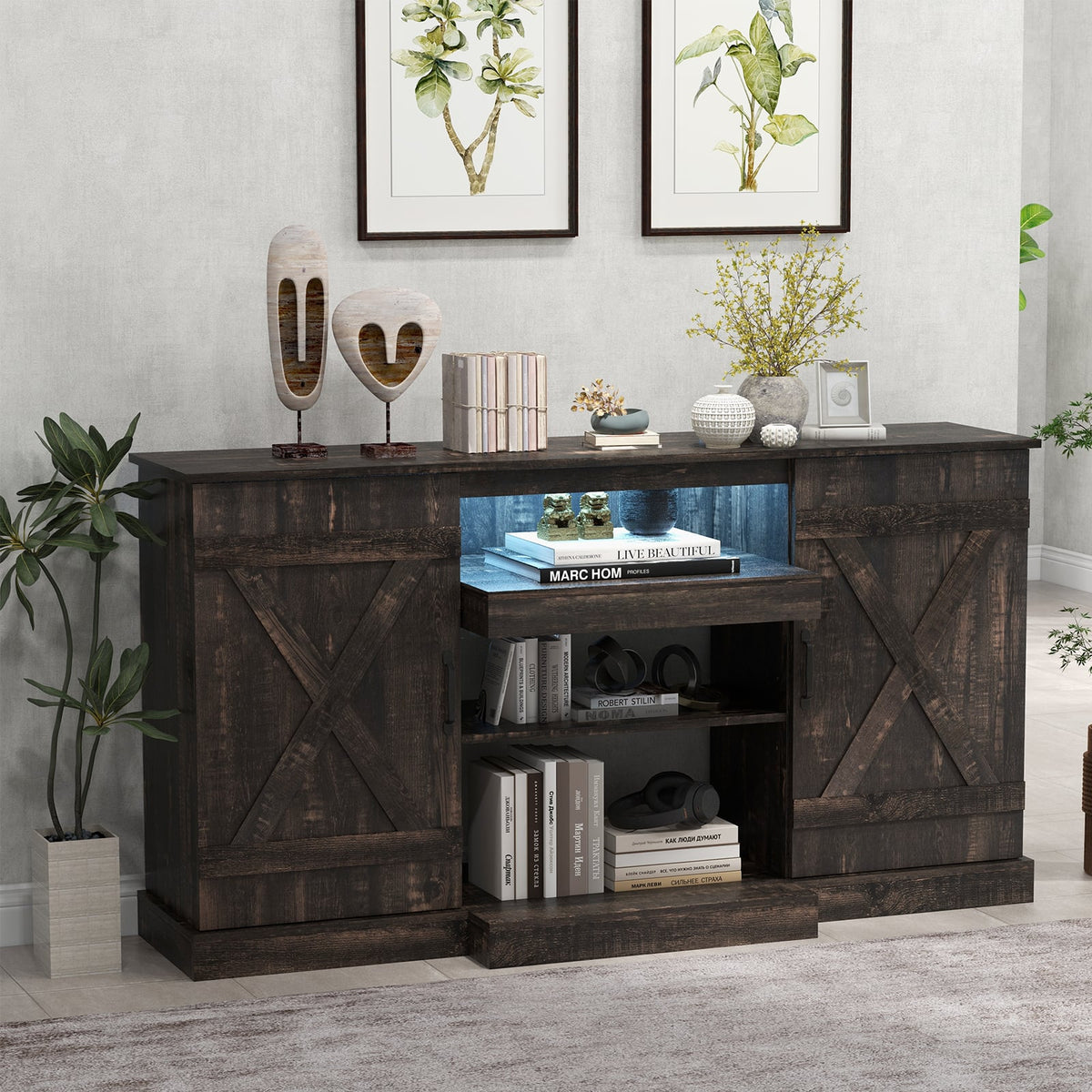 58 Inches TV stand for TVs up to 65 Inches with 20 Color Led Lights-Coffee-Entertainment Centers & TV Stands-DECOROLALA