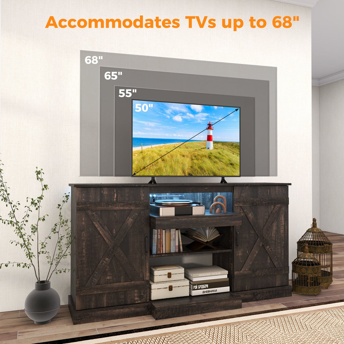 58 Inches TV stand for TVs up to 65 Inches with 20 Color Led Lights-Coffee-Entertainment Centers & TV Stands-DECOROLALA