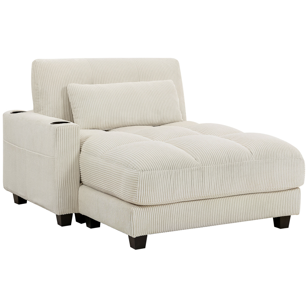 58" Indoor Chaise Lounge - Cream White Corduroy Sleeper-Sofas & Recliners-DECOROLALA